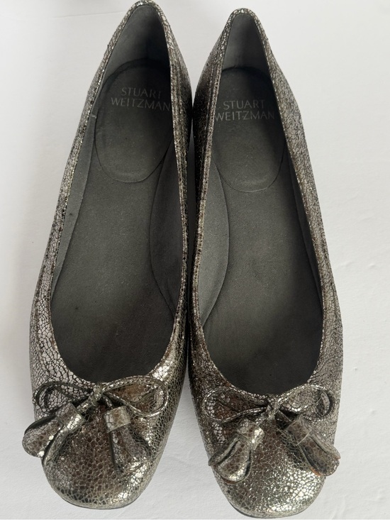 Stuart Weitzman Shoes - STUART WEITZMAN Tulip Bow Pewter Metallic Nappa Leather Ballet Flats Women’s 8